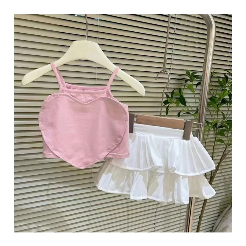 Ms-118 kız giysileri 2-3 yıl bebek kız kıyafet seti yaz elbisesi aşk üst + pilili etek çocuklar toptan kore elbiseler kızlar için