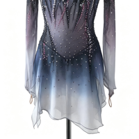 Robe de patinage artistique à manches longues avec dégradé violet-bleu et strass, dos découpé, pour filles et femmes