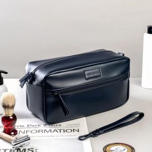 Portable Handheld Men's Cosmetic Bag, Waterproof PU Leather Travel Wash Pouch for Toiletries & Grooming Essentials - Product Image 3