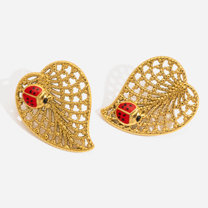 Pendientes de mariposa y hoja de acero inoxidable con diseño de insecto, joyería para uso diario - Product Image 1