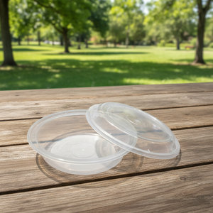 กล่องใส่อาหารทรงกลมแบบใช้แล้วทิ้ง ผลิตจากพลาสติก PP เป็นมิตรกับสิ่งแวดล้อม พร้อมฝาปิด ใช้กับไมโครเวฟได้ ควบคุมปริมาณอาหาร ใช้สำหรับเตรียมอาหารและเก็บอาหาร - Product Image 1