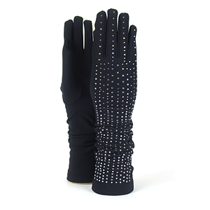 Fabriqué en Italie Gants pour femmes Gants de mode Gants en tissu avec strass. Étincelant et pour les occasions élégantes. Tissu extensible - Product Image 1