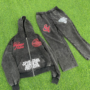 Survêtement baggy unisexe imprimé avec fermeture éclair vintage, survêtements délavés à l'acide pour hommes - Product Image 4