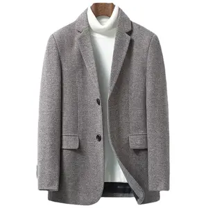 Manteau en laine pour hommes, costume simple décontracté, version coréenne, tendance, slim, costume d'affaires britannique