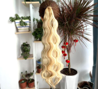 Queue de cheval synthétique longue, ondulée, à enrouler, résistante à la chaleur, extensions de cheveux blondes mélangées pour femmes