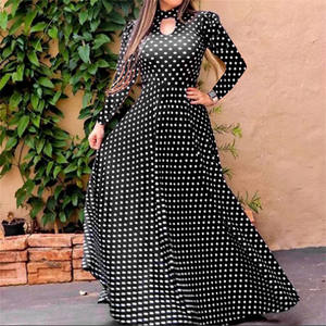 Mujeres elegante vestido de fiesta de manga larga ahueca hacia fuera el estampado floral más tamaño señora Casual A-line vestido - Product Image 1