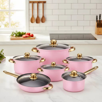 Ensemble de casseroles en aluminium chinois moderne de 12 pièces, compatible avec l'induction, pour une cuisine durable à la maison, revêtement antiadhésif, couvercles en aluminium, passe au lave-vaisselle
