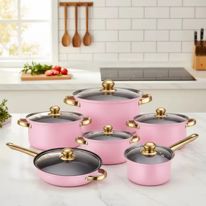 Batterie de cuisine à induction moderne en acier inoxydable chinois, 12 pièces, pour une cuisine durable à la maison, avec poêle unique en granit anodisé dur - Product Image 1