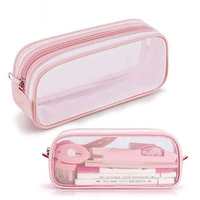 Trousse à crayons transparente en maille, portable, avec fermeture éclair, pour fournitures scolaires, pour écolières, logo personnalisé OEM, vente en gros