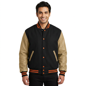<b>High</b> Quality Wool <b>Leather</b> Bomber Jacket for Men Customizable Chenille Embroidered Logo CollegeBaseballjacket for men - Product Image 1