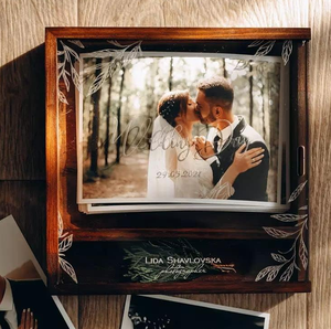 Mộc mạc bằng gỗ USB Flash Drive hộp ảnh với trượt nắp khắc Bộ nhớ lưu niệm ảnh cưới lưu trữ trường hợp cho món quà cưới - Product Image 2