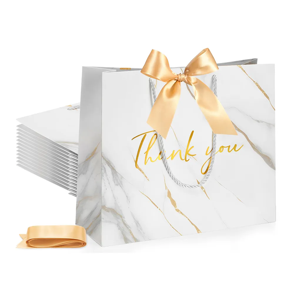 Sacchetto di carta da Shopping di marmo bianco di lusso personalizzato grazie alla confezione di sacchetti regalo per la festa nuziale per Boutique con nastro