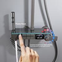 Ensemble de douche thermostatique numérique intelligent avec cartouche céramique, mitigeur à poignée unique, pommeau de douche carré et jet pluie