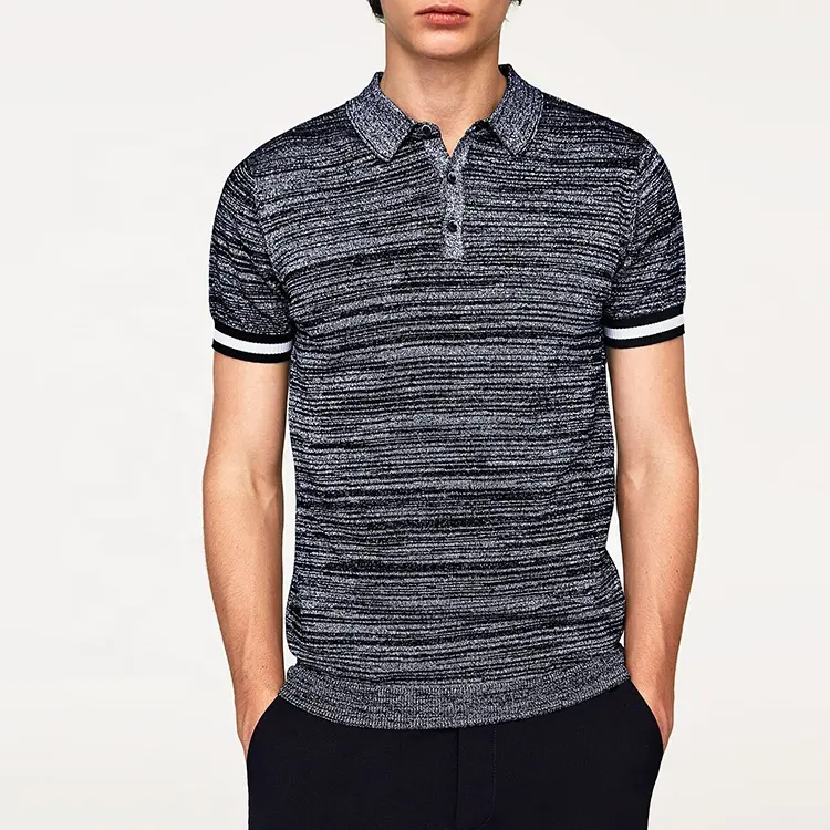 Elastic Cuff Slim Fit Men Polo Shirt Design Stipede Men Polo Shirt
