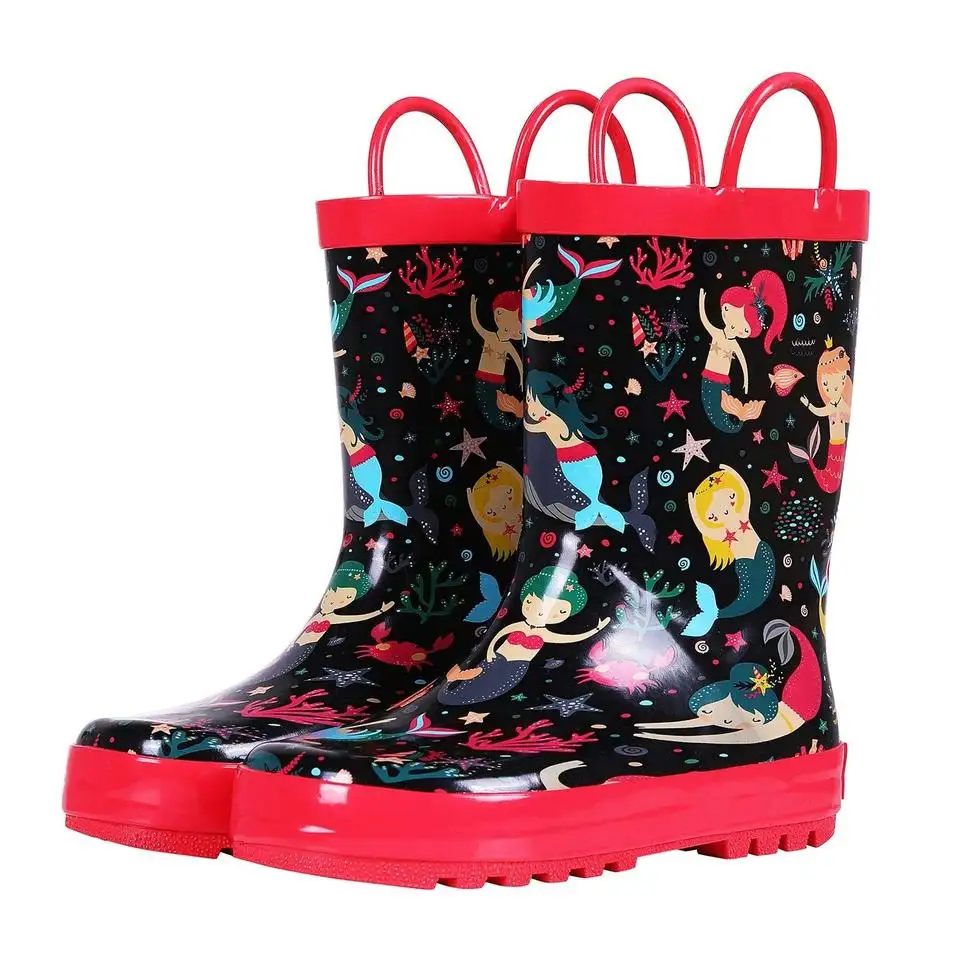 Printed Customization Toddler Children Rain Boots For Active Girls With Handle