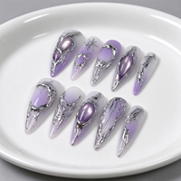 Patchs de manucure en métal texturé lilas dégradé, faits à la main, ongles transparents effet blush, ongles personnalisables pour usage professionnel
