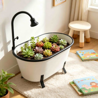 Jardinière en métal vintage en forme de baignoire blanche avec support noir, pot de fleurs pour salle de bain intérieure, jardin, ferme, décoration intérieure