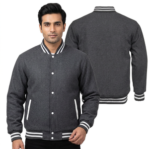 Chaqueta Varsity para Hombre de Alta Calidad del Mejor Fabricante, Estilo Urbano, Lisa, Teñida, con Botones - Product Image 1