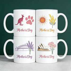 Mug en céramique personnalisé pour la fête des mères en Australie - Tasse à café blanche de 11 oz avec impression de kangourou et de l'Opéra de Sydney, ensemble cadeau pour maman - Product Image 1