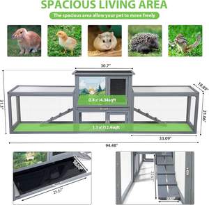 Maison pour lapins Hamster 94.5 "<span class=keywords><strong>extra</strong></span> <span class=keywords><strong>large</strong></span> gris clapier à lapins en bois de 2 étages avec plateau coulissant toits résistants aux intempéries pour 2 + lapins - Product Image 5