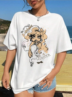 Usine nouveau logo personnalisé à manches courtes col rond coupe ample américain rétro à la mode marque imprimé femmes T-shirt