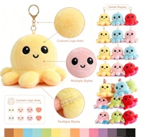Porte-clés en peluche pieuvre réversible avec logo personnalisé, jouets en peluche émotionnels à bascule, vente en gros, prix d'usine, faible MOQ