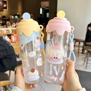 Bouteilles d'<span class=keywords><strong>eau</strong></span> réutilisables en plastique pour enfants, sans BPA, avec paille/cordon, 750 ml, anti-fuite, pour jus, style Kawaii - Product Image 5