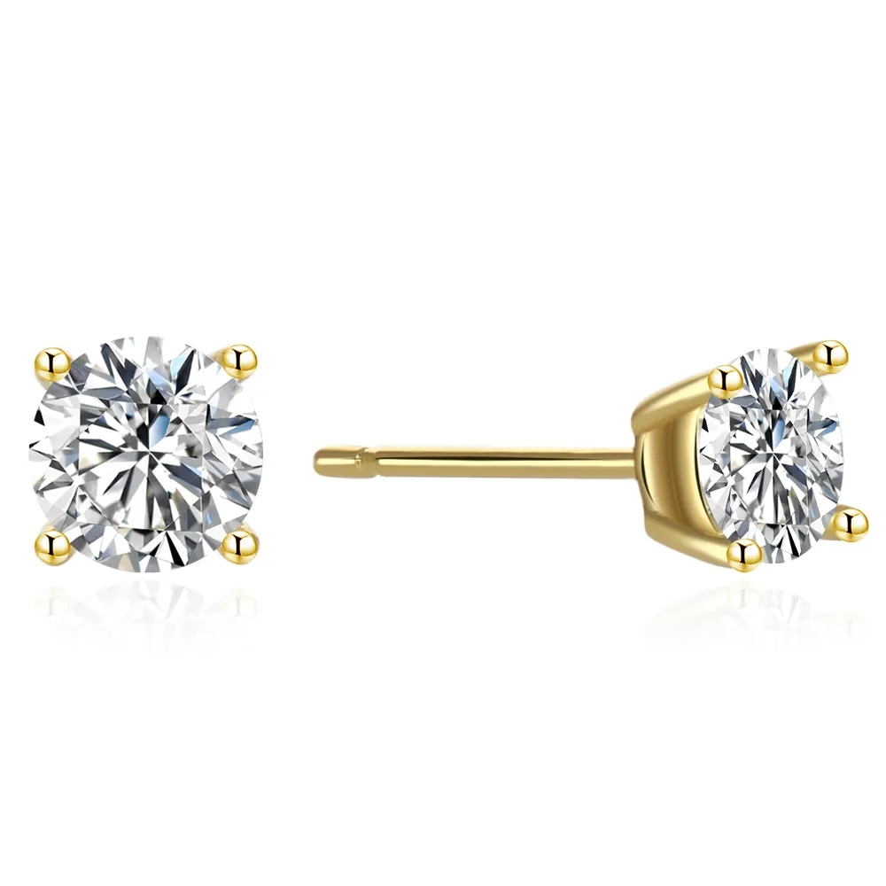 Luxury Jewelry 925 Sterling Silver 18K Gold Plated Round Cut 4MM Moissanite Stud Earring for Women Men