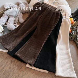 Baby Girl Corduroy Flared <b>Pants</b> Fleece <b>Lined</b> Thick Long Casual Korean Style Solid Color Cotton Fabric Autumn Winter - Product Image 1