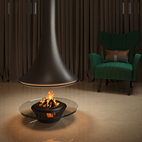 Poêle à bois moderne à foyer inversé avec design en forme d'entonnoir, cheminée suspendue, foyer autonome séparé pour plafond haut