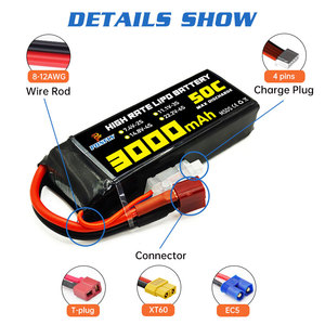 Ponfly 3000mAh 50c RC đua xe pin <span class=keywords><strong>3S</strong></span> <span class=keywords><strong>11.1V</strong></span> 2S 7.4V 4S 14.8V Lipo Lithium tùy chỉnh Li-ion pin cho RC Xe thuyền RC bay không người lái - Product Image 4