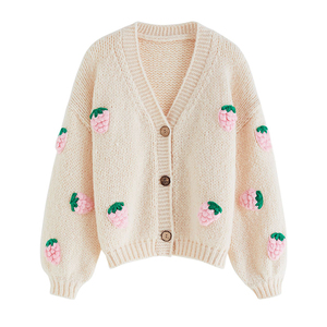 High Quality Fashion Custom Warm Sweet Button V Neck Dropped Shoulder Knit <strong>Cardigan</strong> <strong>Women's</strong> Sweater Autumn Winter Wear - Product Image 6