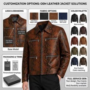 Blouson Moto <span class=keywords><strong>en</strong></span> Cuir <span class=keywords><strong>de</strong></span> Mouton Imprimé Serpent pour <span class=keywords><strong>Homme</strong></span>, Col Rabattu, Style Biker Urbain, Fabrication OEM - Product Image 3