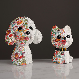 Creative Printed Poodle And Shiba Inu Figurine Resin Decor For Living Room Entryway Wine <b>Cabinet</b> Decoration - Product Image 1
