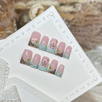 Faux ongles de style européen et américain, en forme de bec de canard, pré-dessinés, motif ciel étoilé, étoiles, faits à la main, artificiels