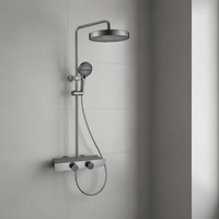 Ensemble de robinetterie de douche murale thermostatique en laiton poli avec finition chromée, design monocommande, cartouche céramique et glissière