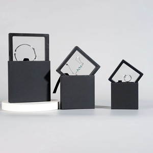<b>Custom</b> Hot Selling Transparent PE Film <b>Ring</b> Display and Jewelry Box Necklace Luxury Bracelet Black Jewelry Display Packaging Box - Product Image 6