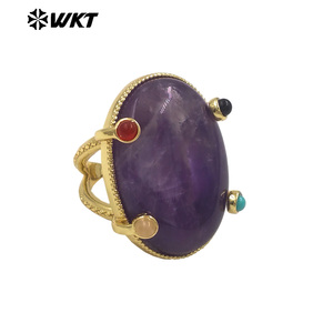 Anillo WT-R586 con Piedra Preciosa Natural, Zirconia Ovalada en Engaste de Puntas, Chapado en Oro Real de 18K para Mujer, Regalo Precioso - Product Image 4