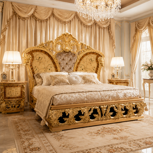Meubles <span class=keywords><strong>de</strong></span> chambre à coucher <span class=keywords><strong>de</strong></span> luxe haut <span class=keywords><strong>de</strong></span> gamme, style malaisien et philippin, en <span class=keywords><strong>bois</strong></span> massif européen, avec feuille d'or, pour villa et hôtel, style antique - Product Image 2