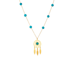 Dreamcatcher Pendant Necklace Turquoise Beaded Gold Chain Feather Charm Boho Style Gift Jewelry - Product Image 5