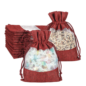 Sac cadeau portable en toile de jute et organza avec cordon de serrage MHC LOP-003 pour bijoux, idéal pour les fêtes de Noël, de mariage et d'anniversaire - Product Image 1