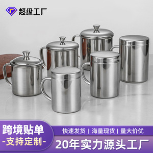 Stainless Steel Water Cup 304 With Lid Handle For Children Small Tea <b>Mug</b> Round Solid Color Back To School Use - Product Image 4