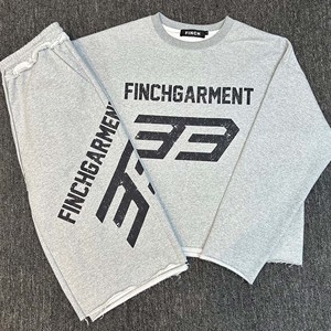 T-shirt da uomo Finch Garment 100% cotone con orlo grezzo, manica lunga, taglio corto, bordo non rifinito, tinta unita, casual, tuta sportiva, prodotto dal produttore - Product Image 1