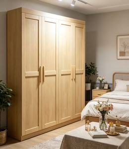 Armoire scandinave moderne en bois avec portes battantes style Shaker, poignées en bois massif, meuble de chambre autoportant grande capacité - Product Image 4