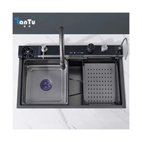 Nouvelle technologie, évier de cuisine intelligent numérique noir nano unique, fait à la main, compatible lave-vaisselle à poser