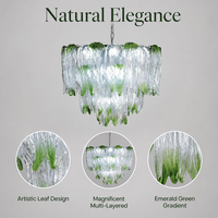 Lustre LED de luxe en fer forgé et verre, design feuille à niveaux, hauteur réglable, taille moyenne, pour salons et salles à manger