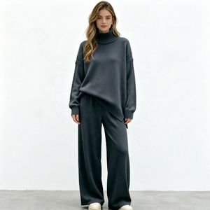 Set di Abbigliamento Invernale per Donne Musulmane, Maglione Oversize Casual in Tinta Unita, Completo in <span class=keywords><strong>Maglia</strong></span> per Loungewear - Product Image 4