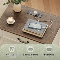 Ensemble de 2 tables de chevet style farmhouse, 3 tiroirs, avec plateau en bois, station de charge, armoires de chevet blanches pour chambre à coucher