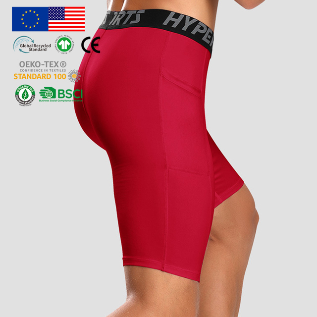 Mens Underwear Red Pocket Compression Shorts Small MOQ Custom Logo Men's Briefs & Boxers High Elasticity Quick Dry Athletics