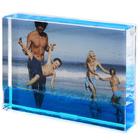 Cadre photo instantané rectangulaire 4x6, cadre photo liquide bleu avec bateau flottant en 3D, cadeaux souvenirs d'aquarium